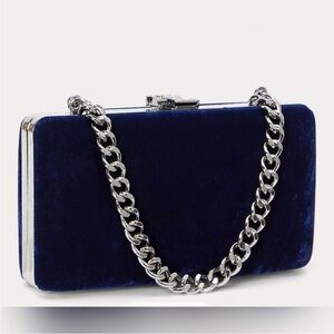 Ralph Lauren Pavé-Logo Velvet Small Franki Clutch Luxe Navy New rhinestone new